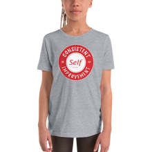Load image into Gallery viewer, Consistent Self Improvement Youth T-Shirt (Red Logo)