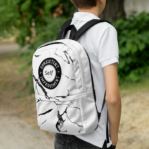 Consistent Self Improvement Backpack Marble Pattern (Black Logo)