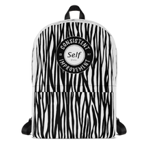 Load image into Gallery viewer, Consistent Self Improvement Backpack Zebra Pattern (Black)