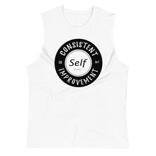 Load image into Gallery viewer, Consistent Self Improvement Men&#39;s Muscle Shirt (Black Logo)