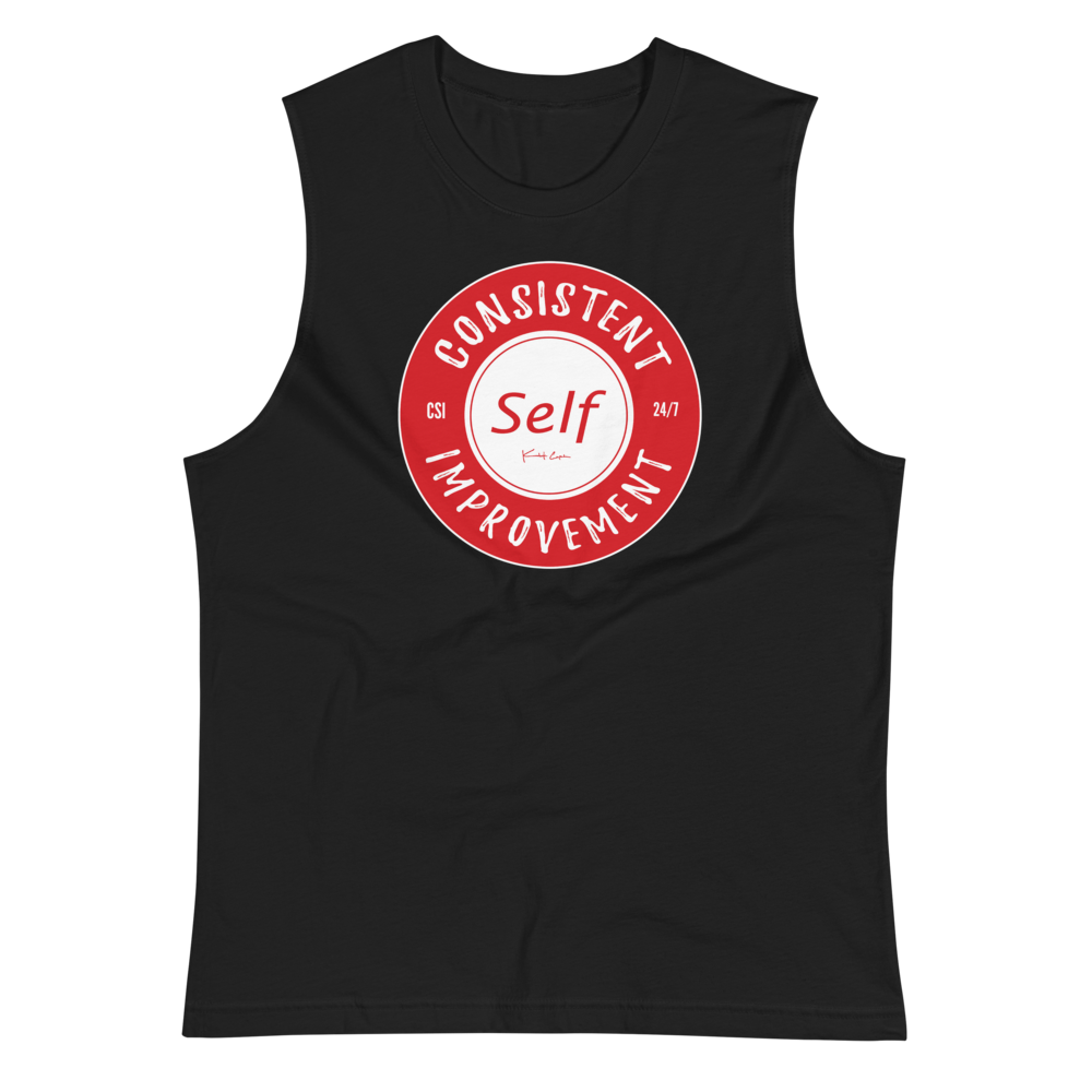 Consistent Self Improvement Men's Muscle Shirt (Red Logo)