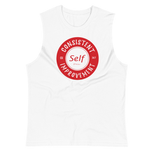 Load image into Gallery viewer, Consistent Self Improvement Men&#39;s Muscle Shirt (Red Logo)