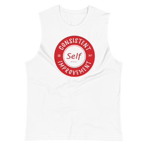Consistent Self Improvement Men's Muscle Shirt (Red Logo)
