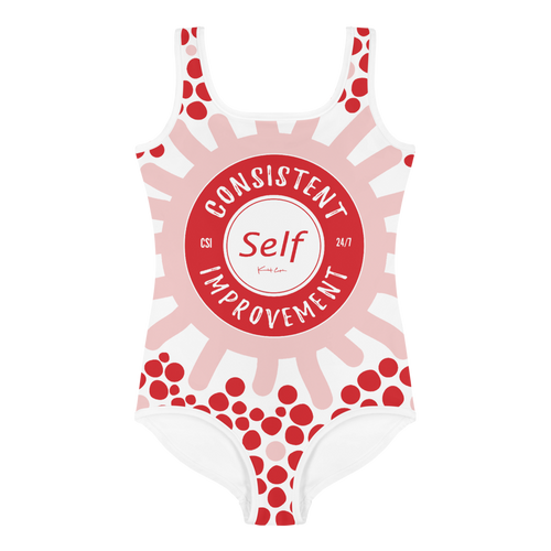 Consistent Self Improvement Kids Swimsuit (Red/Pink)