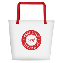 Load image into Gallery viewer, Consistent Self Improvement White Beach Bag (Red Logo)