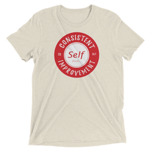 Load image into Gallery viewer, Consistent Self Improvement Men&#39;s Tri-Blend T-shirt (Red Logo)