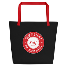 Load image into Gallery viewer, Consistent Self Improvement Black Beach Bag (Red Logo)